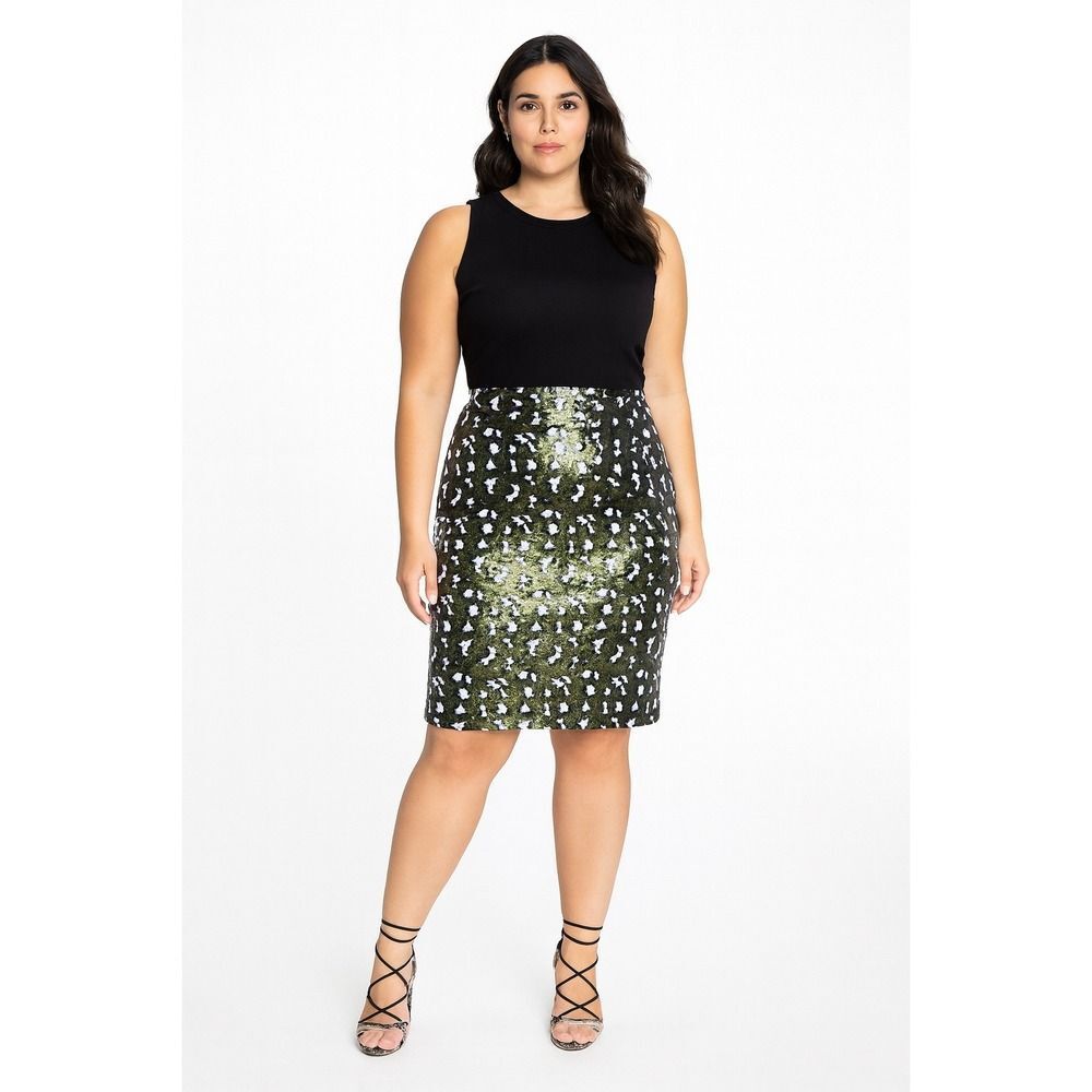 Eloquii Sequin Abstract Cheetah Print Pencil Skir… - image 1